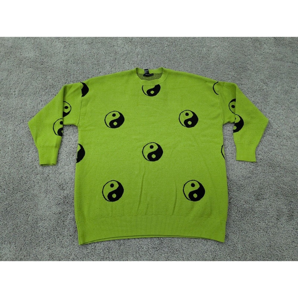 Forever 21 Sweater Womens Small Pullover Long Sleeve Green Yin Yang Symbol